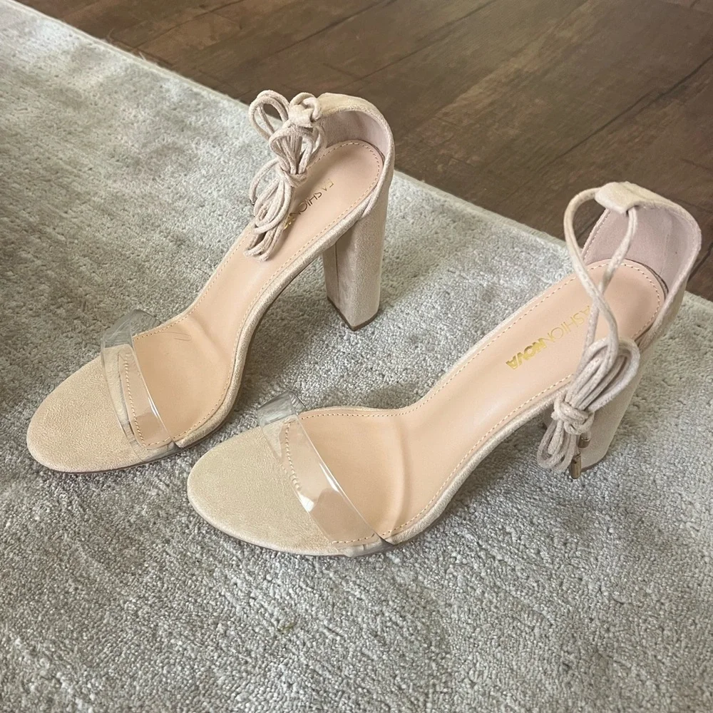 Fashion Nova Tan Stiletto Heels with Ankle Strap